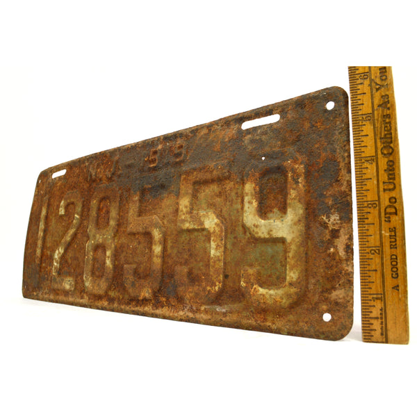 Antique NEW JERSEY LICENSE PLATE "N.J.-1919" Number "128559" Rusty 99 YEARS OLD!