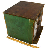 Antique HOMEMADE 3-DRAWER CABINET Unusual LOCK-PLATE Tool Chest OLD GREEN PAINT!