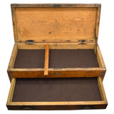 Antique DOVETAIL WOOD MACHINIST CHEST Sexy Old 2-DRAWER TOOL BOX Brass Hardware