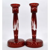Vintage RUBY RED CRYSTAL CANDLESTICKS 8.75" Cut-to-Clear STAG & CASTLE Lot of 2