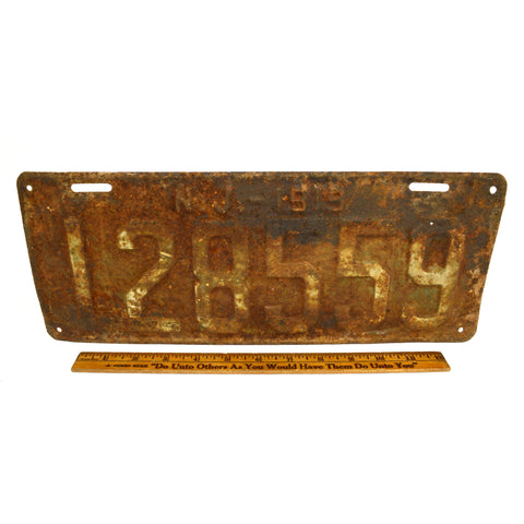 Antique NEW JERSEY LICENSE PLATE "N.J.-1919" Number "128559" Rusty 99 YEARS OLD!