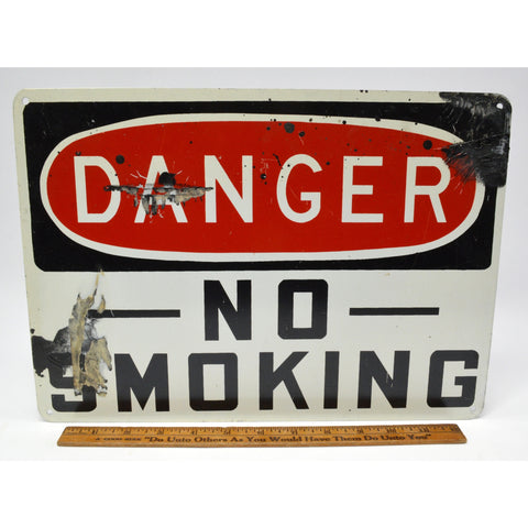 Vintage PORCELAIN/STEEL WARNING SIGN 10x14 "DANGER -NO- SMOKING" Caution Notice