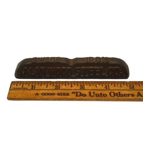 Antique PROMO PEN REST / PAPERWEIGHT Cast Iron "ALAN WOOD STEEL CO." Advertising