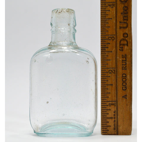 Antique GLASS LIQUOR BOTTLE Mini 3.75" MINIATURE POCKET FLASK Whiskey Hip Nipper