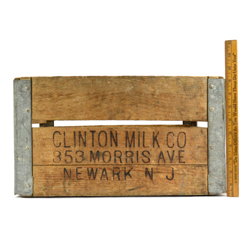 Vintage CLINTON MILK CO. CRATE Wood & Metal NEWARK, NJ DAIRY BOX New Durham Co.