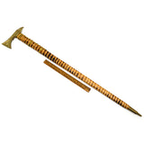 Vintage POLISH HIKING CANE Walking Stick BRASS AXE-EAGLE HEAD Tiger-Striped Wood