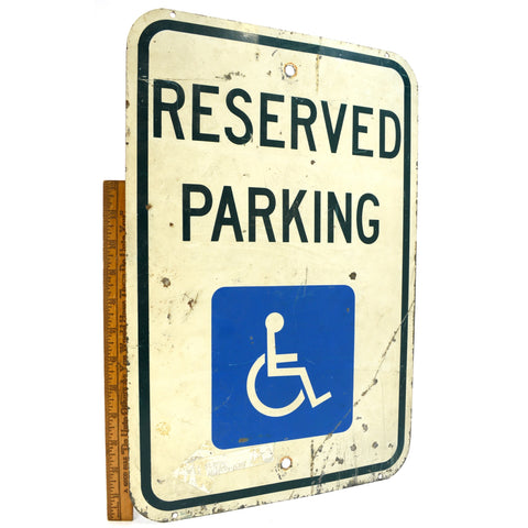 Vintage RESERVED PARKING SIGN 12x18 HANDICAP Blue & Green on White GREAT PATINA!