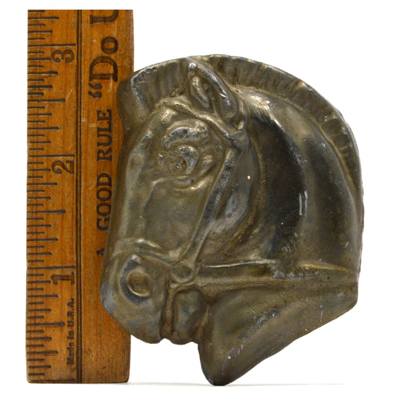 VTG/Antique BRASS-BRONZE HORSE-HEAD PAPERWEIGHT 3", 12.8 oz. Charm TRINKET Decor