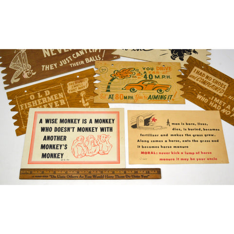 Vintage GIANT POST CARDS & "KOMIC KARDS" Comic Card Lot of 8, WOOD & CARDBOARD