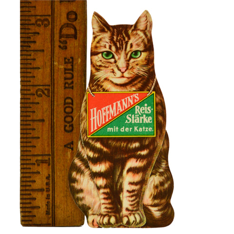 Vintage CARDBOARD DIECUT CAT Promo Ad "HOFFMANN'S REIS-STARKE" Rice Starch BROWN