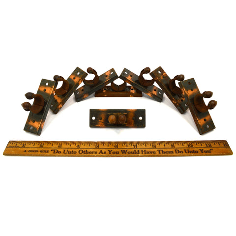 Antique POOL CUE STICK RACK CLIPS Lot of 8 Salvaged Hardware WOOD & STEEL c.1914