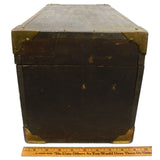 Antique WOODEN BOX Small Trunk TRINKET CHEST Brass Corners & Latches WOW PATINA!