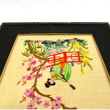 Vintage CHINESE or JAPANESE NEEDLEPOINT WALL HANGING Matted & Framed GEISHA GIRL