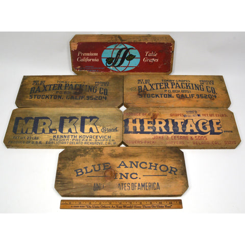 Antique FRUIT BOX LABEL Lot of 6 WOOD & PAPER LABELS Salvaged Crate Advertising