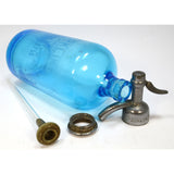 Vintage SPARKLING BEVERAGES SELTZER BOTTLE Turquoise Blue w/ CAP & GLASS SYPHON!