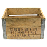 Vintage CLINTON MILK CO. CRATE Wood & Metal NEWARK, NJ DAIRY BOX New Durham Co.