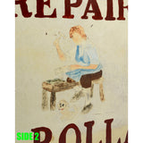 Vintage HAND-PAINTED "SHOE REPAIR" COBBLER SIGN Double-Sided Steel "H.C ROLLAND"