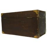 Antique WOODEN BOX Small Trunk TRINKET CHEST Brass Corners & Latches WOW PATINA!