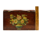 Antique FOLK ART/HOMEMADE BOOK-BOX Wood Trinket Chest w/ LOCK & KEY Floral Motif