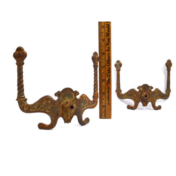 Antique CAST IRON DOUBLE-DOOR PULLS Knob/Handle FIGURAL BAT/GOTHIC MOTIF Ornate
