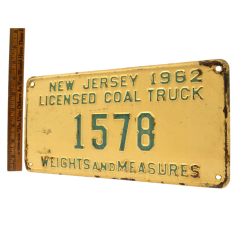 Vintage 1962 "COAL TRUCK" N.J LICENSE PLATE No. 1578 "WEIGHTS AND MEASURES" Rare