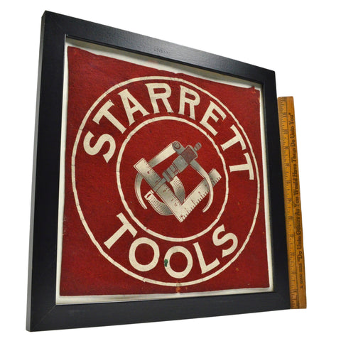 Vintage "STARRETT TOOLS" CLOTH SWATH 11"x11" Black Frame LOGO ON FABRIC Unusual!