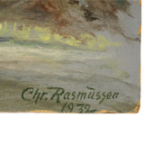 Vintage ORIGINAL ACRYLIC PAINTING Signed "CHR. RASMUSSEN" Dated 1932 DENMARK ART