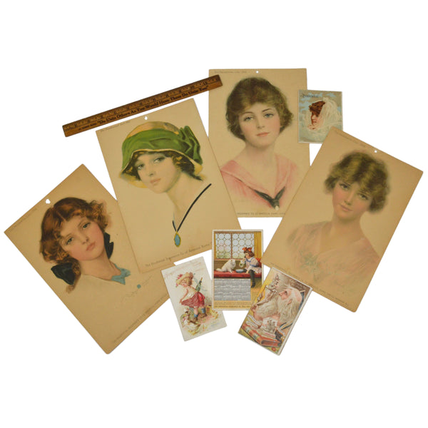 Antique Advertising "PRUDENTIAL GIRL" PORTRAIT PRINTS c1914 + Lot of TRADE CARDS