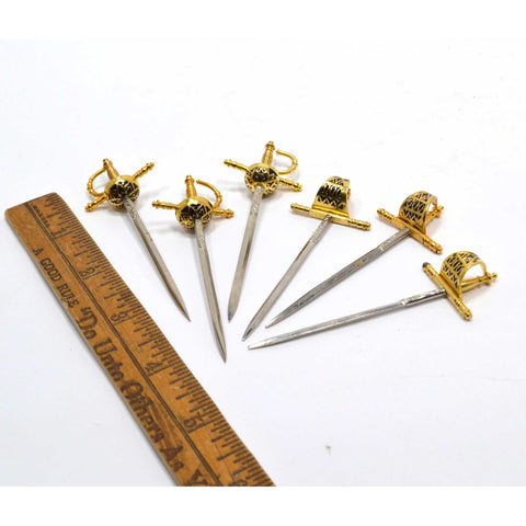 Vintage MINIATURE "TOLEDO" SWORD Lot of 6 Mini COCKTAIL TOOTHPICK SWORDS 2-Types