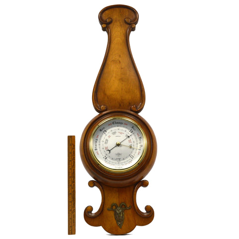 Vintage BAROMETER / WEATHER STATION by "SHORTLAND SMITHS" Wood w/ BRASS RAM HEAD