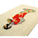 Vintage CHINESE or JAPANESE NEEDLEPOINT WALL HANGING Geisha w/ Fan FLOWER BRANCH