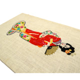 Vintage CHINESE or JAPANESE NEEDLEPOINT WALL HANGING Geisha w/ Fan FLOWER BRANCH