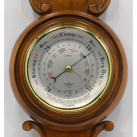 Vintage BAROMETER / WEATHER STATION by "SHORTLAND SMITHS" Wood w/ BRASS RAM HEAD