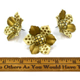 Vintage OVER-SIZED FLORAL PUSH PIN Lot of 3 GOLDEN FLOWER TACKS Curtain Tie-Back