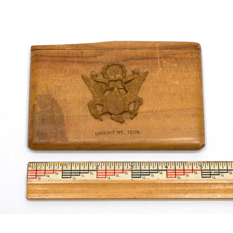 Vintage USAAF WOOD CIGARETTE CASE Wooden Trench Art ARMY AIR CORP PILOT