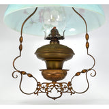 Antique "CORNELIUS & CO." HURRICANE GAS LAMP Converted FLORAL GLASS SHADE c.1849