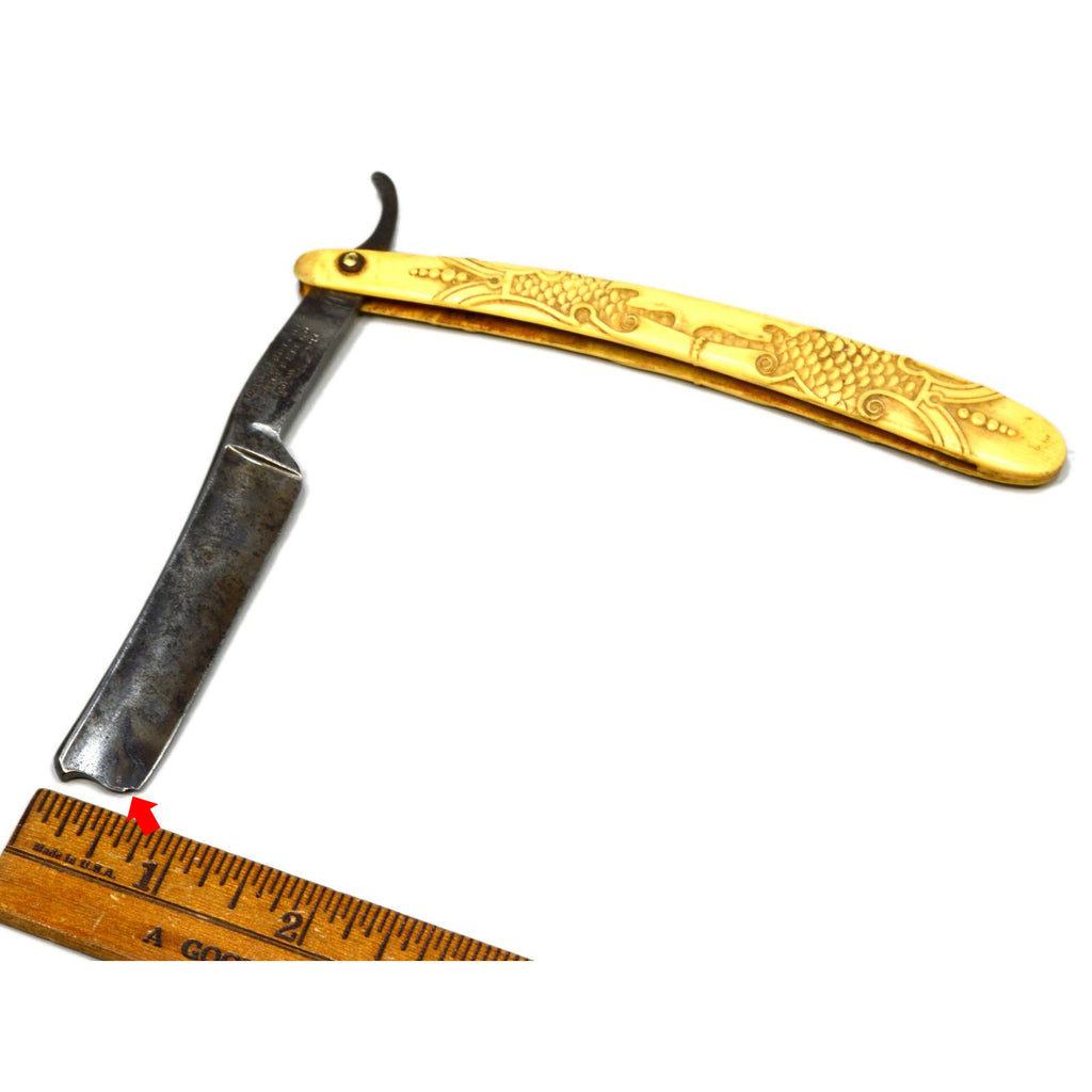 Antique WADE & BUTCHER STRAIGHT RAZOR Ornate CARVED BONE SCALES Sheffi ...