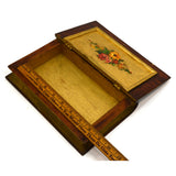 Antique FOLK ART/HOMEMADE BOOK-BOX Wood Trinket Chest w/ LOCK & KEY Floral Motif