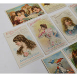 Antique Advertising TRADE CARD Lot; 9 AYER'S CURES Hair Vigor SARSAPARILLA Pills
