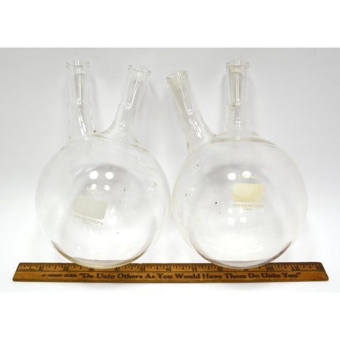 Excellent GLASS LAB EQUIPMENT Lot of 9 WHEATON CHEMISTRY 2-Neck Flask ADAPTERS +