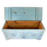 VTG/Antique HAND-PAINTED BLANKET CHEST Folk Art Box BABY BLUE TRUNK Floral Motif