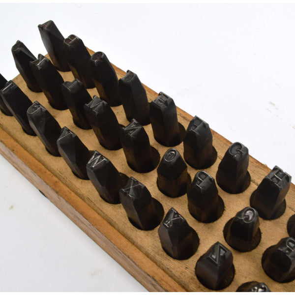 Antique ALPHABET PUNCH SET Complete Roman Font ABC's in WOOD BOX "HOGG