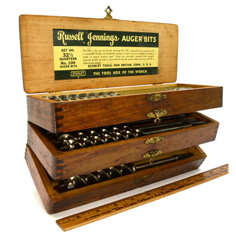 Vintage RUSSELL JENNINGS AUGER BITS No. 100 Set 32-1/2 Quarters in ORIGINAL BOX