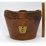 Antique LEATHER TOP HAT BOX by "YOUNG BROS." of NY w/ ORIGINAL MONEY ORDER TAGS