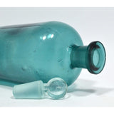 Antique GLASS APOTHECARY JAR Teal Blue-Greenish 9-3/8" DRUG BOTTLE with Stopper!