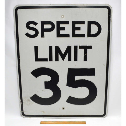 Vintage STEEL "SPEED LIMIT 35" STREET SIGN 24x30 Road/Traffic 'MPH' SIGNAGE Real