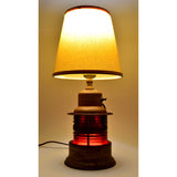 Vintage FOLK ART BRASS TABLE LAMP w/ Light Up RED GLASS RR LANTERN GLOBE Unique!