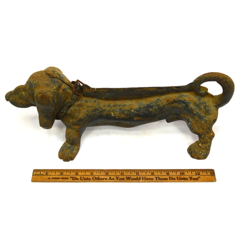 Vintage CAST IRON DACHSHUND BOOT SCRAPER 15" Doorstop SHOE SCRAPE Superb Patina!