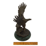 Vintage BRASS-BRONZE STATUE on Marble Base 'EAGLE CLUTCHING FISH' Signed "CHOPE"