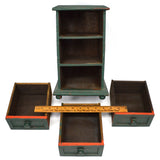 Vintage APOTHECARY CABINET 3-Drawer SPICE RACK Old Green over Older Red Paint